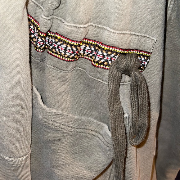 Free People Army Green embroidered SweatJacket w/button hood SzSmall (oversized) - Picture 4 of 4